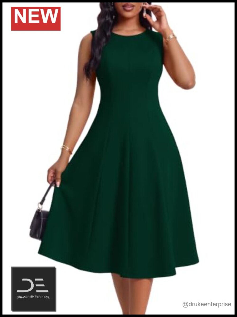 Women's A-Line Sleeveless Midi Dress with Pockets Stretch